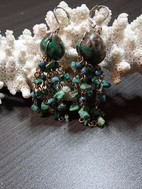 Handmade Green Turquoise Cluster Drop Earrings - Unbranded
